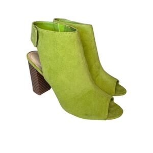 Lime Green Peep Toe Booties Slingback Heels 6.5 M Bamboo Brand Neon